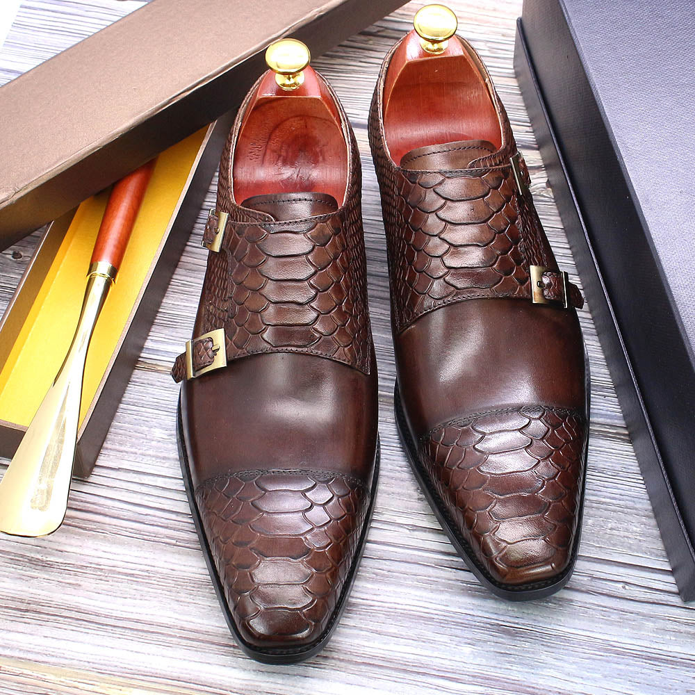 Size 47 Size 13 Mens Dress Shoes Genuine Leather Double Buckle Monk Strap Men