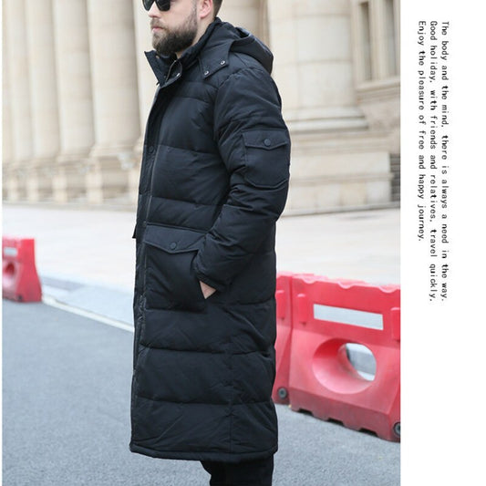 Extra Long Winter White Down Jacket Men 86% Black Cargo Thick Coat