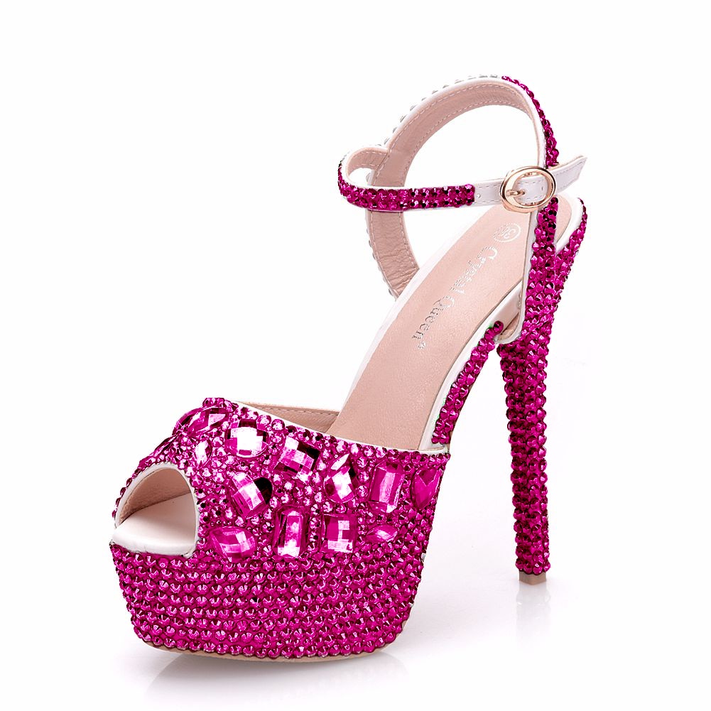 Diamond Women Super High Heels Wedding Pumps 14cm Peep Shoes Platform