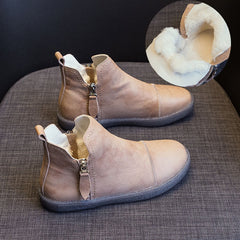 Genuine Leather Cow Women Ankle Boots Warm Fur Waterproof
