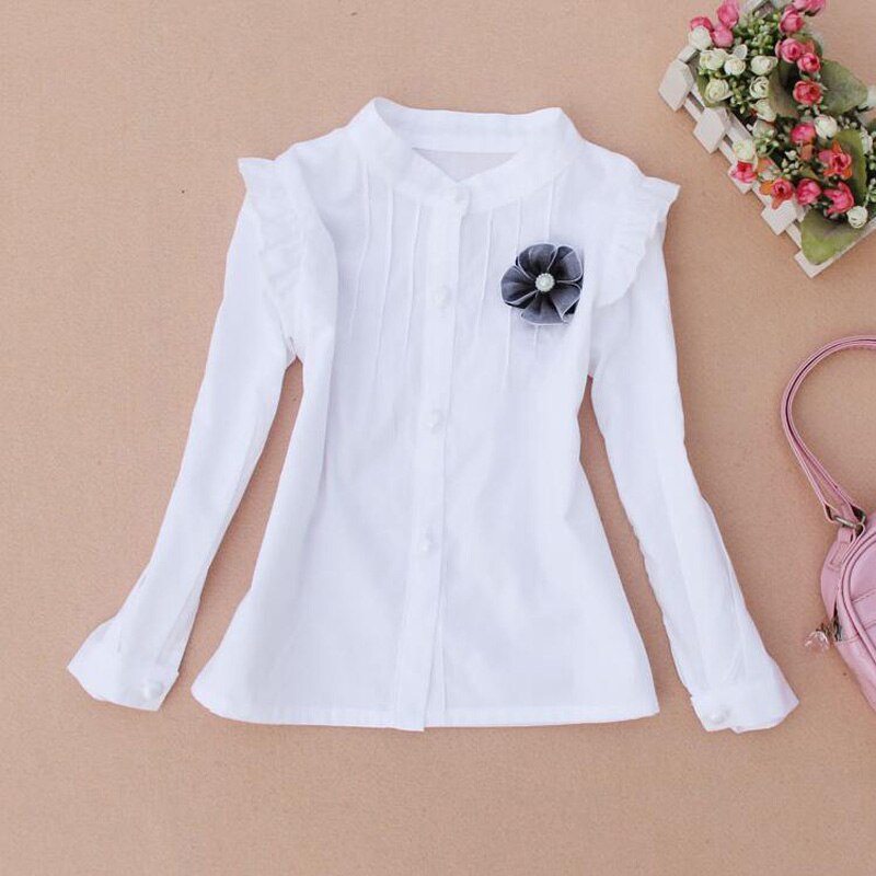 Teenage girls clothes Autumn Kids blue stripe blouses Turn-down collar