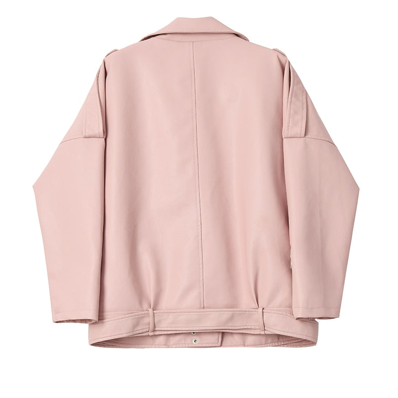 Autumn Women Faux Soft Leather Loose Jacket Coat Turndown