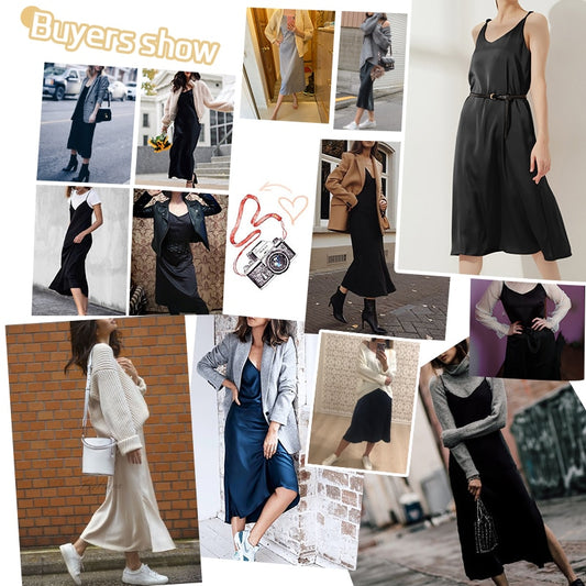 Dress Summer Spaghetti Satin Long Party Dresses Midi Robe Female Clothing