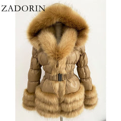 Winter Warm Detachable Down Jacket Women Furry FAUX Fur