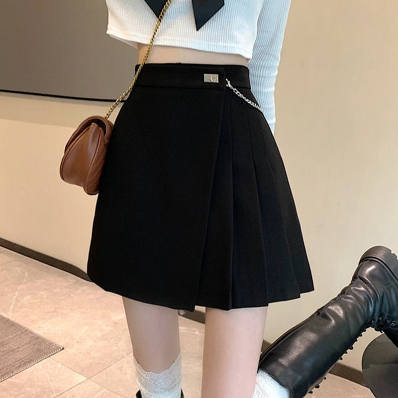 High Waist Mini Skirts Women Korean Style Streetwear All-match Solid