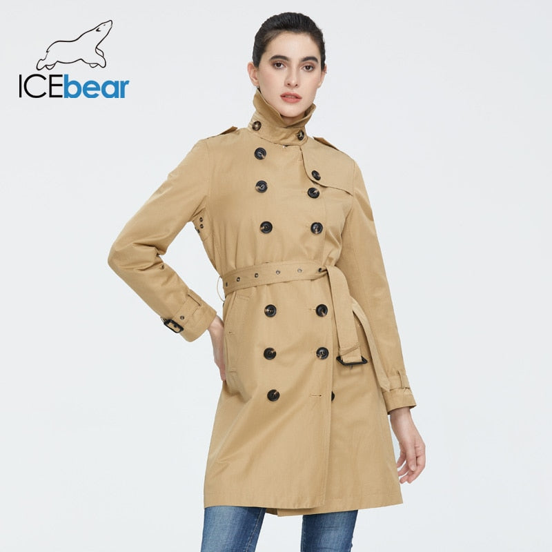 Women Autumn lapel windbreaker fashion double breasted