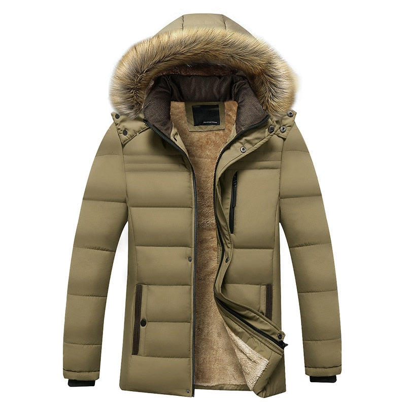 Warm Thick Fleece Parkas Men Waterproof Hooded Fur