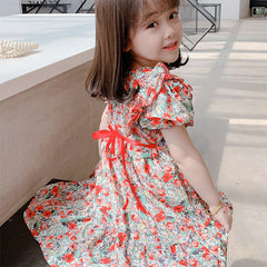 Girls Dress Strap Hollow Embroidery Casual Sleeveless Party Princess Dress