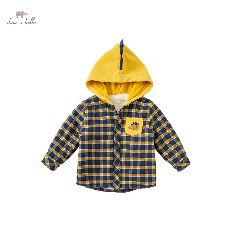Autumn baby boys fashion cartoon plaid hooded pockets coat