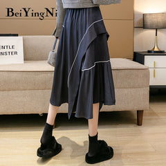 Korean Style Midi Skirt Women Fashion Casual Retro Black Pleated Skirts