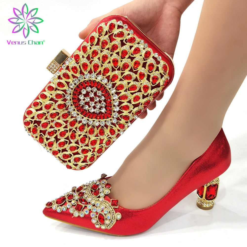 Design Nigerian Lady Party Matching Shoes and Bag Set in Blue Color African Women