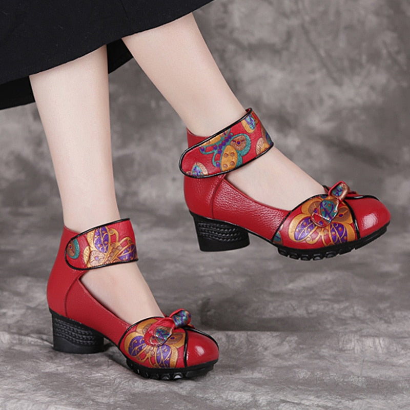 Spring Autumn Retro Genuine Leather Platform Shoes Women