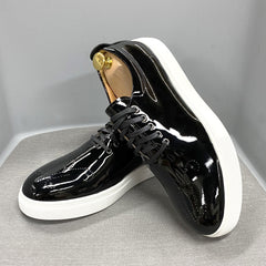 Luxury High Quality Mens Casual Shoes Patent Leather Lace Up Autumn