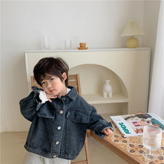 Spring Fall Boys and girls Casual All-match Denim Jackets Kids Turn-down