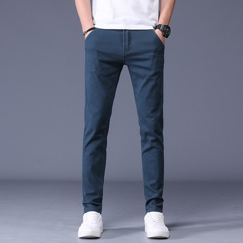 Classic Men & Khaki Casual Pants Business Fashion Slim Fit Cotton