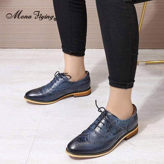 Mona Flying Women Genuine Leather Oxfords Shoes Handmade Leisure