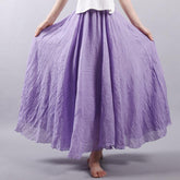 Women Elegant High Waist Linen Maxi Skirt Summer Ladies Casual