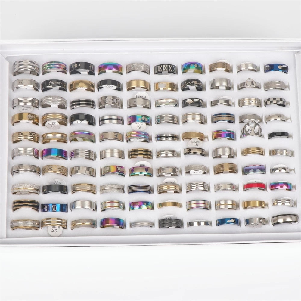 Fashion Stainless Steel Stripe Heart Love Rings Jewelry