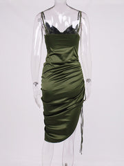 Dress Drawstring Spaghetti Straps Cowl Neck Backless Long Dresses for Women Party