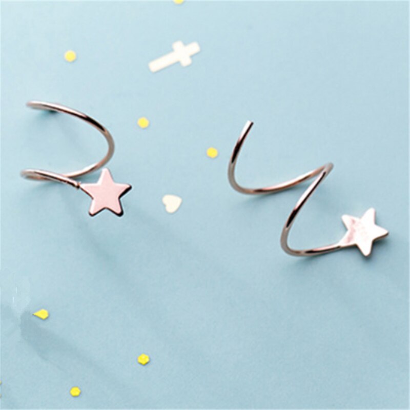Genuine 925 Sterling Silver Pentagram Star Ear Bone Ear Buckle Rotating Wave Mini