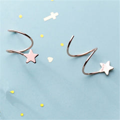 Genuine 925 Sterling Silver Pentagram Star Ear Bone Ear Buckle Rotating Wave Mini