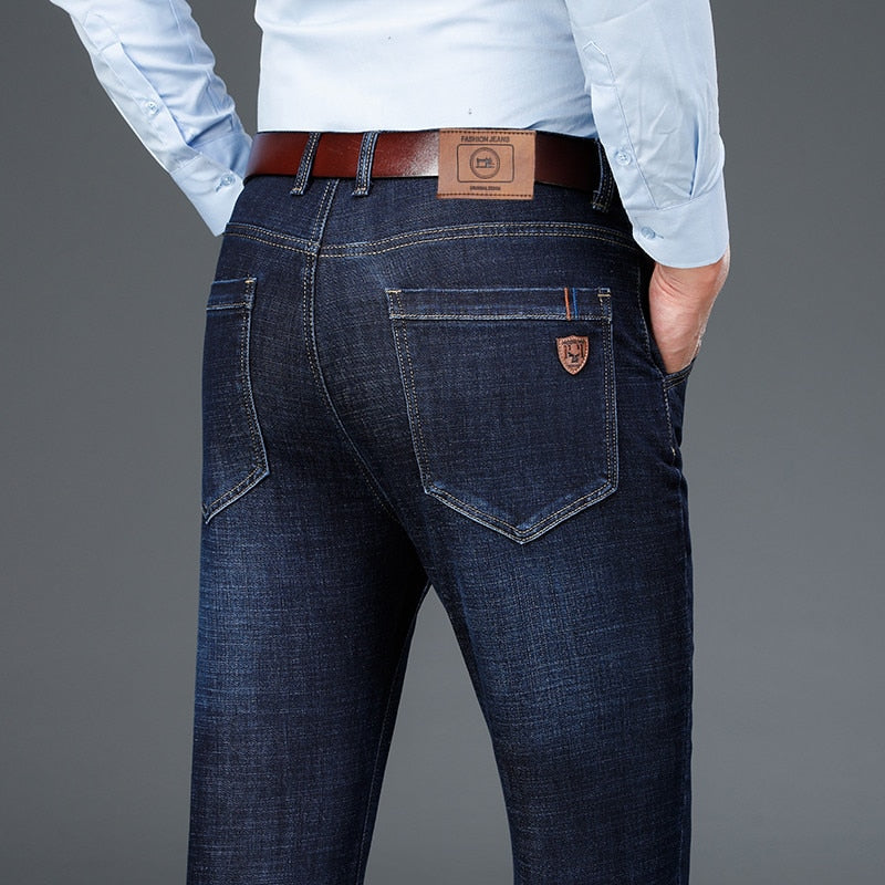 Thincle silk Men Classic Relaxed Fit Flex Jean men High waist Business casual