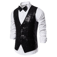 Shiny Royal Blue Sequin Dress Vests Men Slim Fit V Neck Glitter Tuxedo Waistcoat