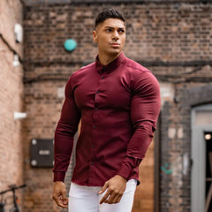 Men Fashion Casual long Sleeve Solid Shirt Super Slim Fit Male