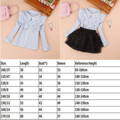 Teenage girls clothes Autumn Kids blue stripe blouses Turn-down collar