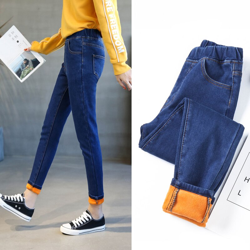 Winter Female Thick Fleece Velvet Fleece Warm Women Skinny Jeans Trousers