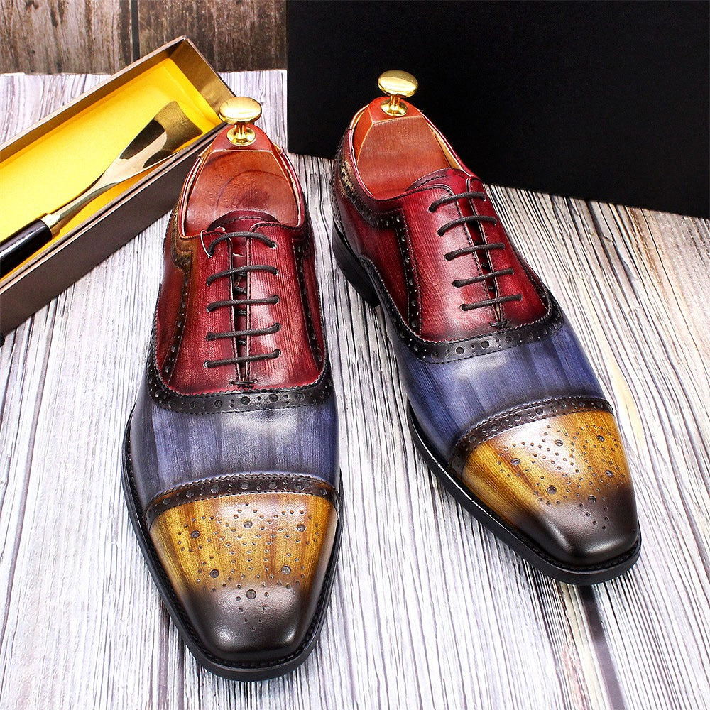Handmade Mens Dress Shoes 100% Calf Leather Cap Toe Oxford Mixed