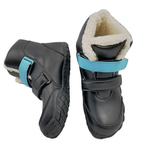 Children Barefoot Winter Boots Soft Leather Plush Snow Shoes