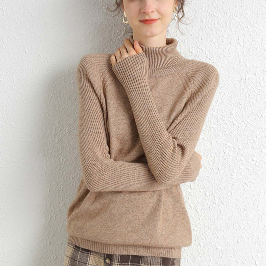 Women Turtleneck Merino Wool Cashmere Sweater Long Sleeves Autumn Winter Sweater