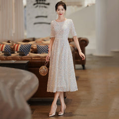 Evening wear Dresses: Evening Dress O-Neck Half Sleeve Women Party Gowns