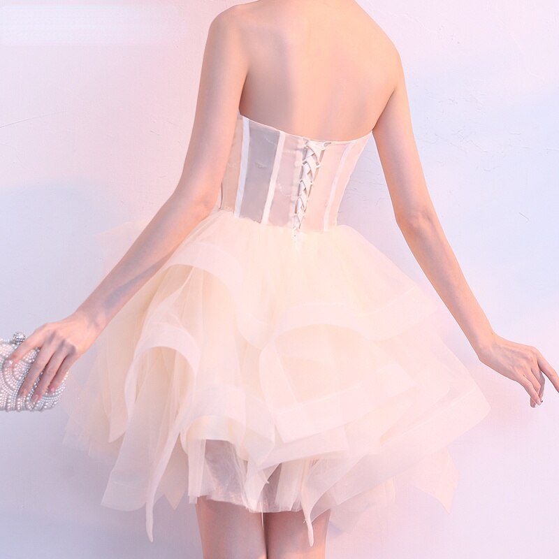 Homecoming Dresses: Tulle Prom Dresses Girl Strapless Sleeveless Short Homecoming