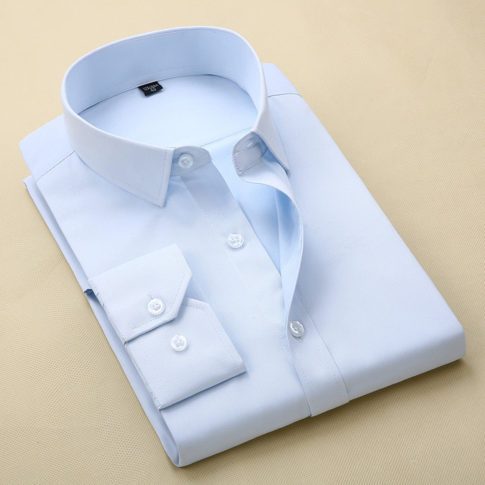 Men Business Formal Shirts Men Work Shirts Plain Long Sleeve Solid