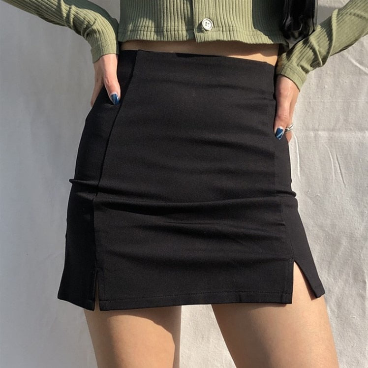 Skirts Women Black Split Office Ladies High Waist Elegant Slim Mini Skirt Student