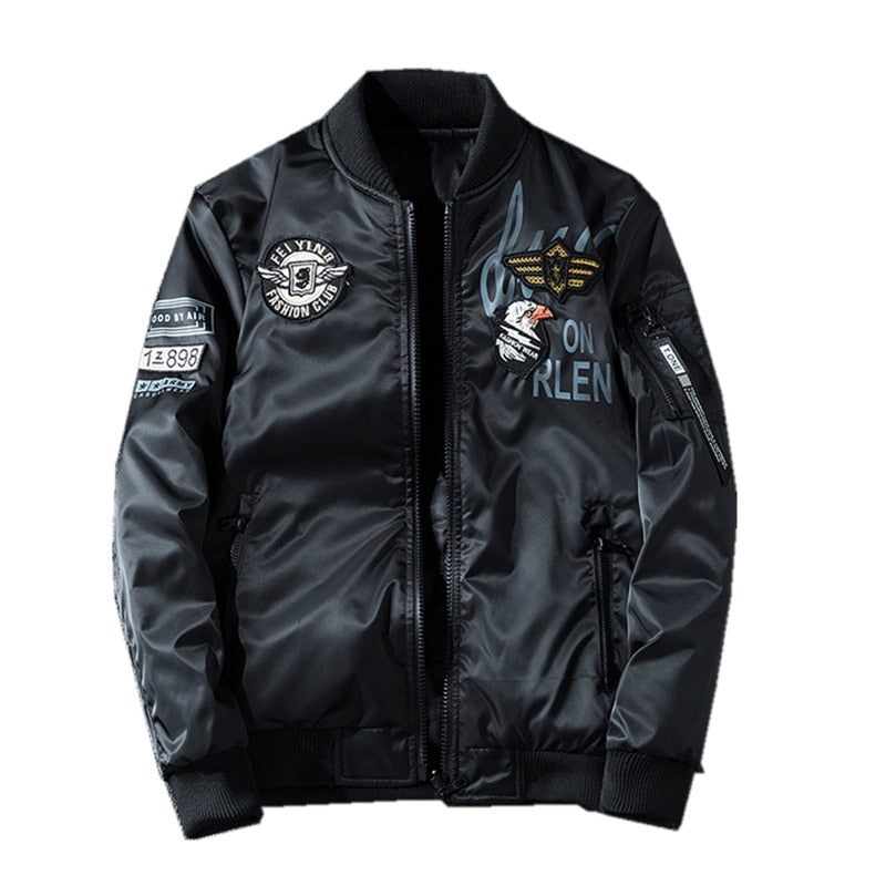 Mens Bomber Jacket Coat Male Both Sides Wear Embroidery Oversized