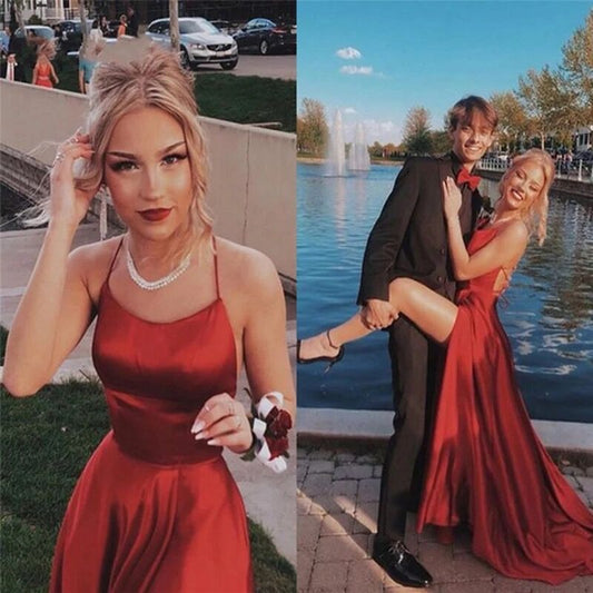 Homecoming Dresses: Prom Dresses Backless Front Split Satin A-line Prom