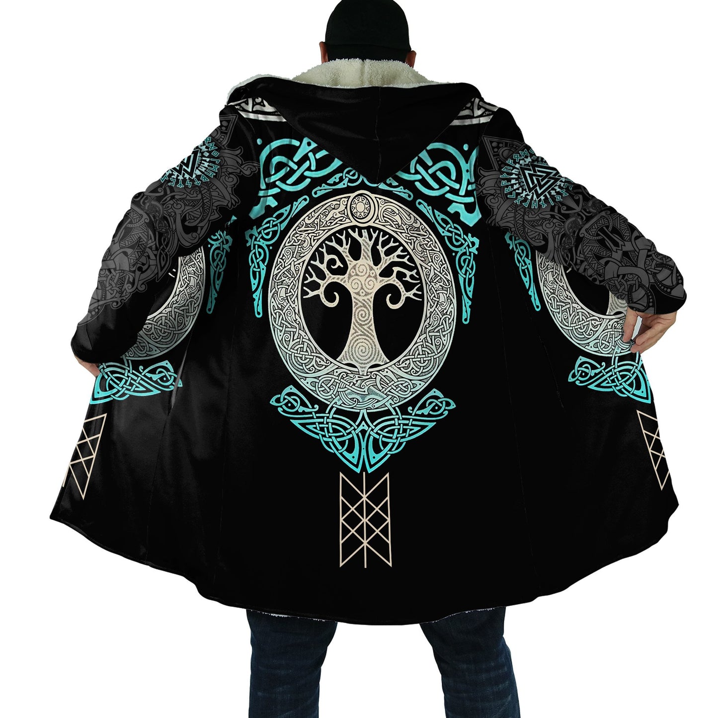 Fashion Mens Hooded cloak Viking tattoo 3D Printing Thick Fleece
