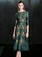 Evening wear Dresses: Green Evening Dress Vintage Sequins Appliques