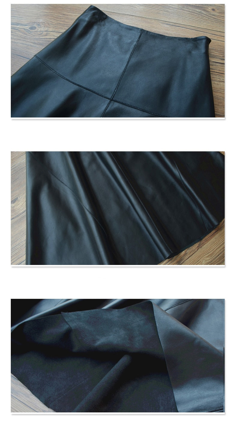 Maxi Skirt Winter Women Splendid Genuine Leather Flared Gonne Female Umbrella