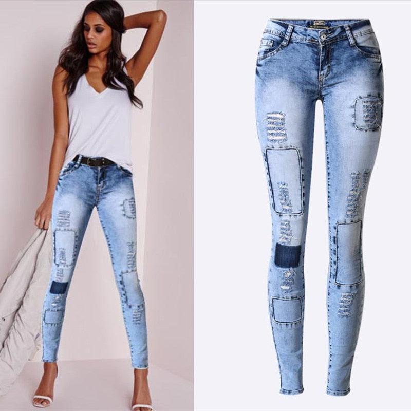 Ripped Jeans for Women Holes Skinny Jeans Slim Femme Womens Jeans
