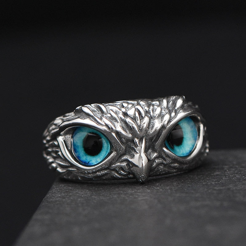 Retro Cute Simple Design Owl Ring Multicolor Eyes Silver Color Men Women