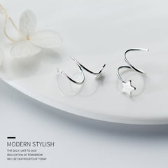 Genuine 925 Sterling Silver Pentagram Star Ear Bone Ear Buckle Rotating Wave Mini