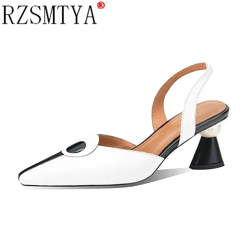 Pointed Women Sandals Spring Summer Mid Heel Hollow Shoes