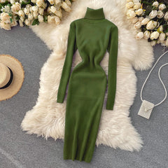 Sweater Dress Winter Turtleneck Warm Long Sleeve Knit Dress Korean