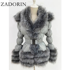 Winter Warm Detachable Down Jacket Women Furry FAUX Fur