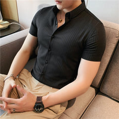 High Quality Summer Men Dress Striped Shirts Short Sleeve Fashion