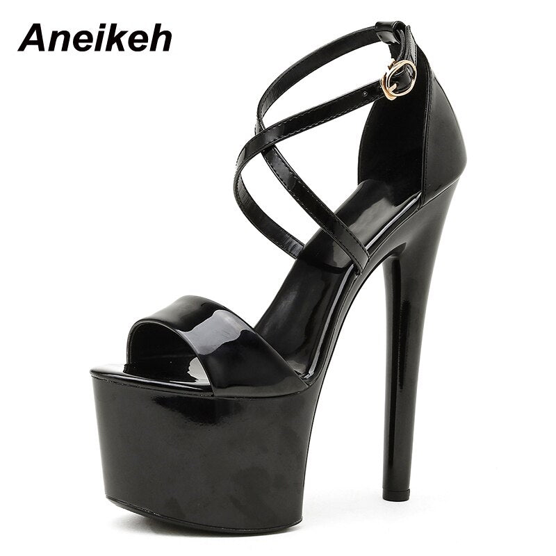 Fashion Platform Cross-Tied PU Modern Sandalias Peep Toe Thin Heels Sandals